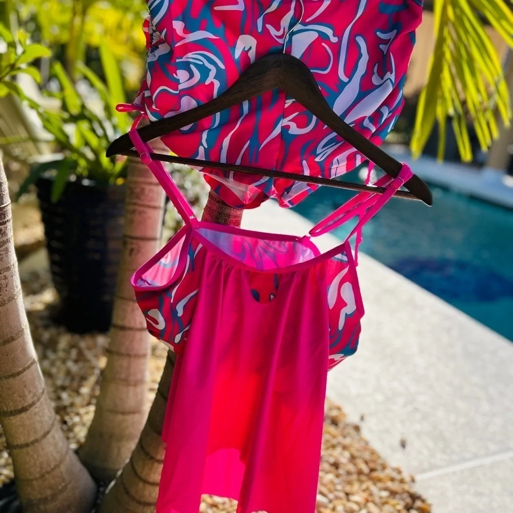 ✨ SHEIN Hot Pink Tankini & Swim Shorts Set – Size XL